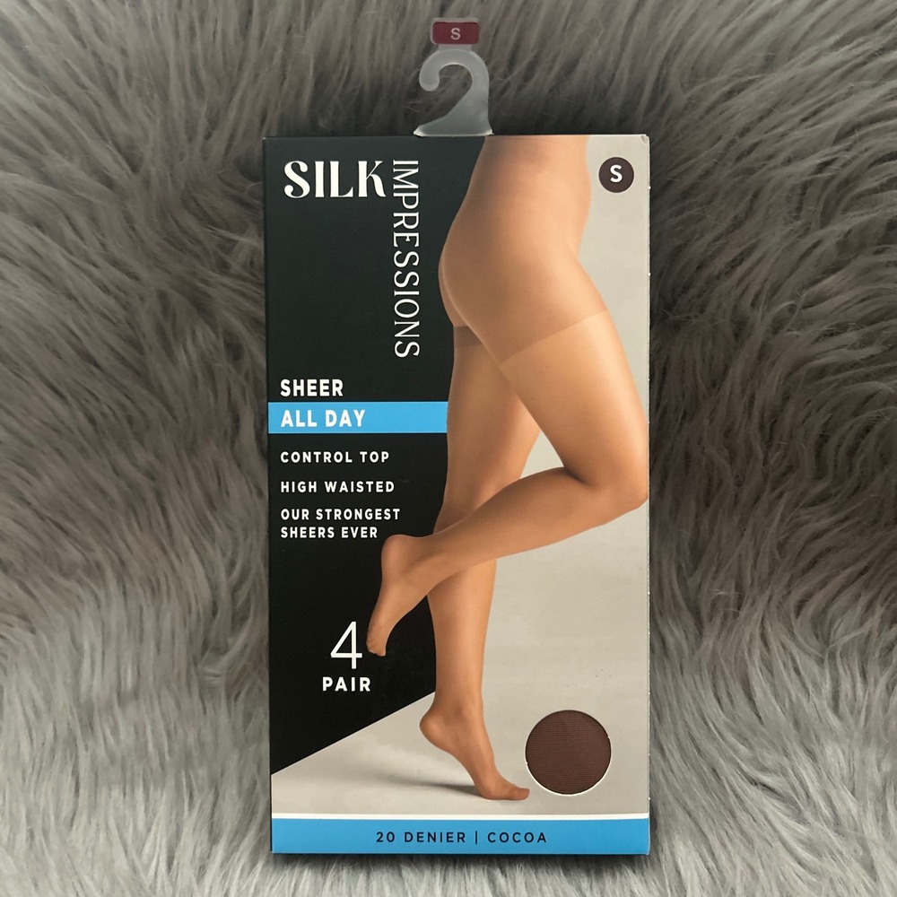Silk Impressions Sheer Control‎ Top Tights Womens Size Small Cocoa High Waisted